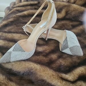 SCHUTZ.  Suede  Beige and Silver Crystal  Heels